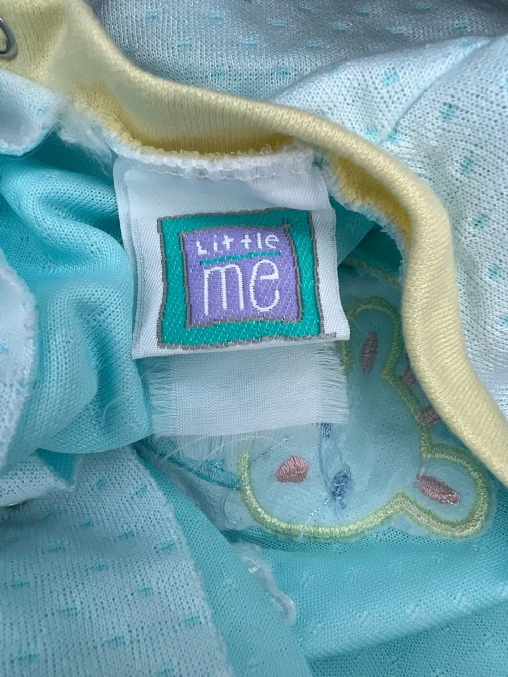 Vintage Little Me One Piece Footed Outfit Pajama Blue Yellow Snap Back Baby 0-3